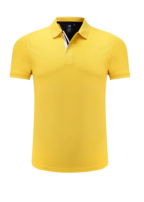純色絲光棉短袖翻領工衣T恤訂做之寶黃款式圖